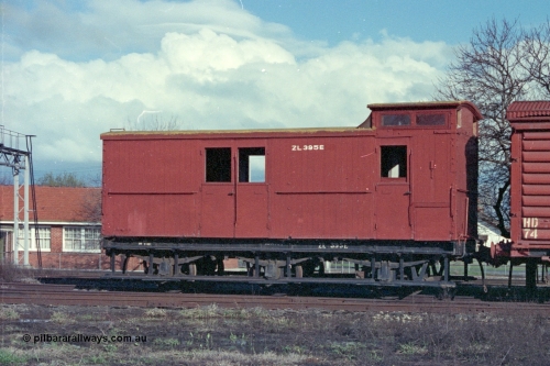 103-18
Benalla Workshops, broad gauge ZL type six wheel guards van ZL 395, originally built as a Z type guards van by Gulliver & Party Newport in November 1913, recoded to ZL in 1964. It also received a replacement underframe in 1971 from ZL 280.
Keywords: ZL-van;ZL395;Gulliver-and-Party;Z-van;Z395;fixed-wheel-waggon;