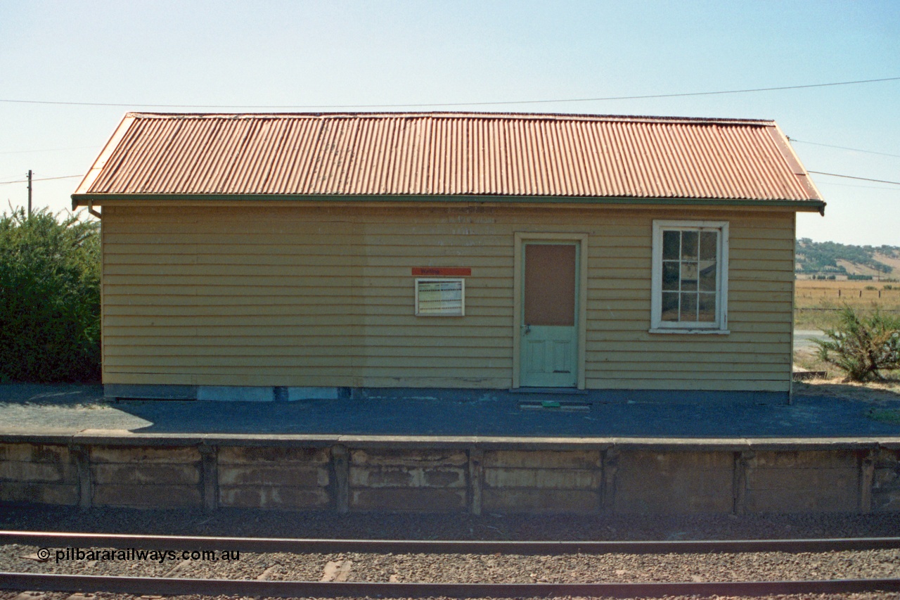 105-20
Wallan, station platform 2 waiting room, front elevation view from platform 1.
