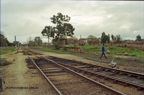 108-36
Kyabram station yard north end, looking towards Echuca, cattle yards and ramp at right.
