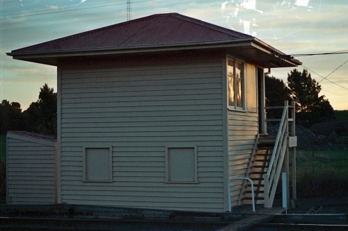 115-20
Somerton signal box, front elevation view, looking from Upfield line, ablution outhouse at left.
