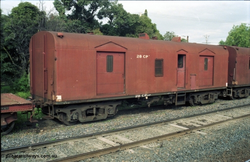 117-15
Benalla, stored broad gauge CP type bogie guards van 28 CP. Built by AE Goodwin NSW in February 1958 as CP type, in November 1988 placed on the historical register.
Keywords: CP-type;CP28;AE-Goodwin;