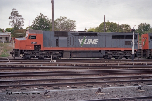 121-01
Albury loco depot, standard gauge V/Line C class C 504 Clyde Engineering EMD model GT26C serial 76-827, LHS view across yard.
Keywords: C-class;C504;Clyde-Engineering-Rosewater-SA;EMD;GT26C;76-827;