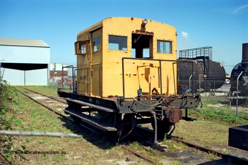122-02
Morwell Industrial Estate siding, Victorian Railways yellow liveried rail tractor, RT class RT 41, bitumen storage tanks. RT 41 started life as I type waggon I 7565 from December 1905. Converted to IA type in the 1930s then in June 1967 it was converted by Ballarat North Workshops into the underframe for RT 41.
Keywords: RT-class;RT41;Victorian-Railways-Ballarat-Nth-WS;I-type;IA-type;I7565;IA7565