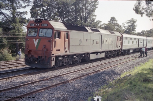 126-21
Broadford Loop, V/Line G class G 518 Clyde Engineering EMD model JT26C-2SS serial 85-1231, loco failure, up standard gauge pass Melbourne Express, passengers detrained, loco problems.
Keywords: G-class;G518;Clyde-Engineering-Rosewater-SA;EMD;JT26C-2SS;85-1231;