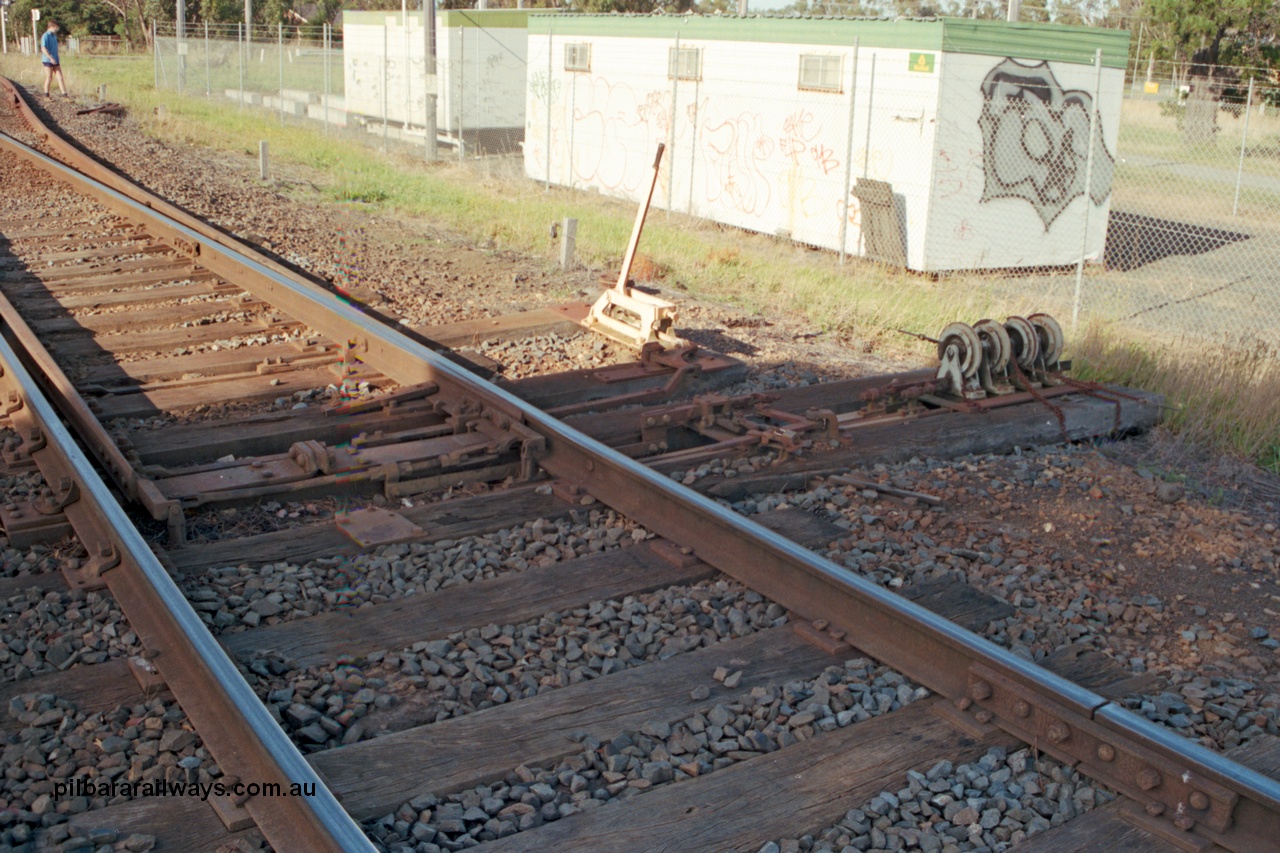 129-1-19
Baxter track view, interlocking, points and point lever for former Mornington junction points spiked normal.
