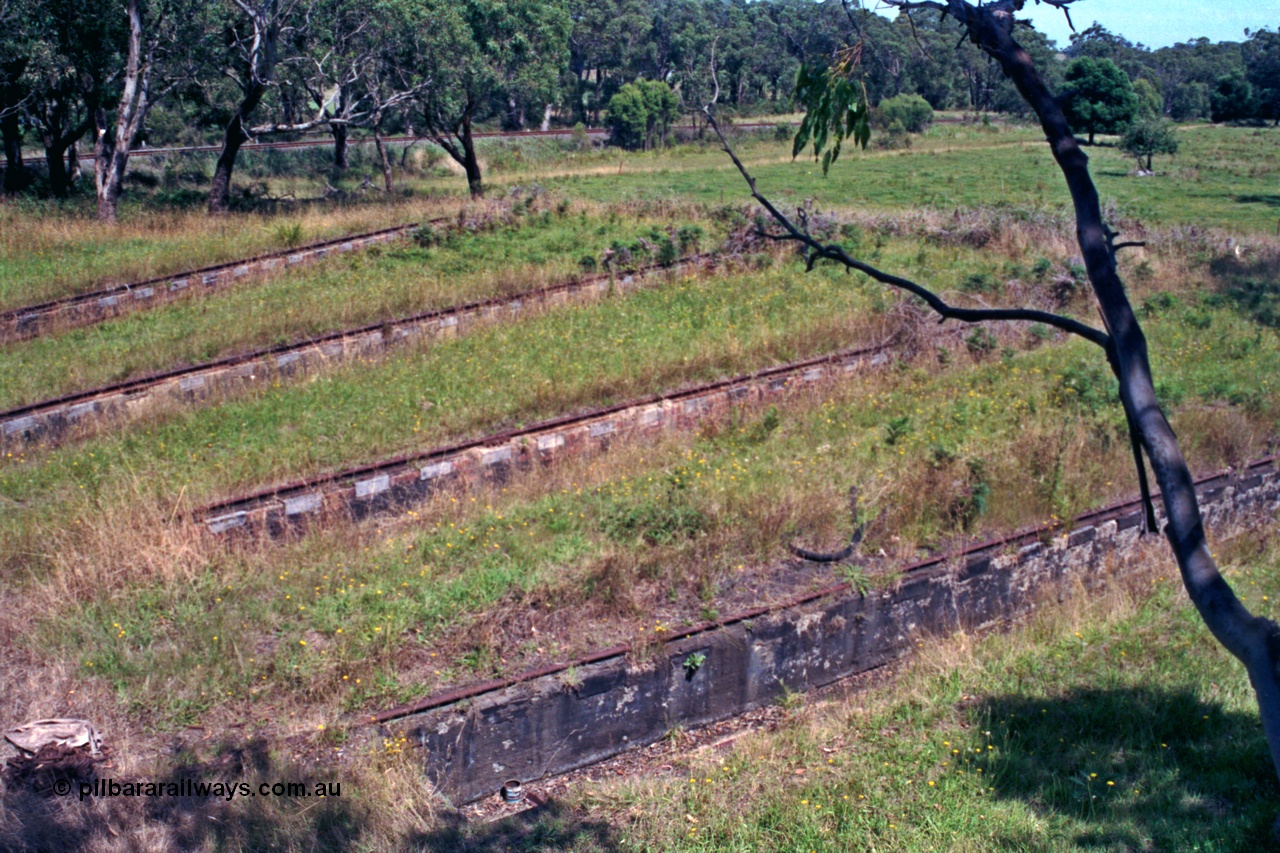 129-2-10
Nyora, four turntable radial roads and ash pits, former loco depot, mainline in the background.
