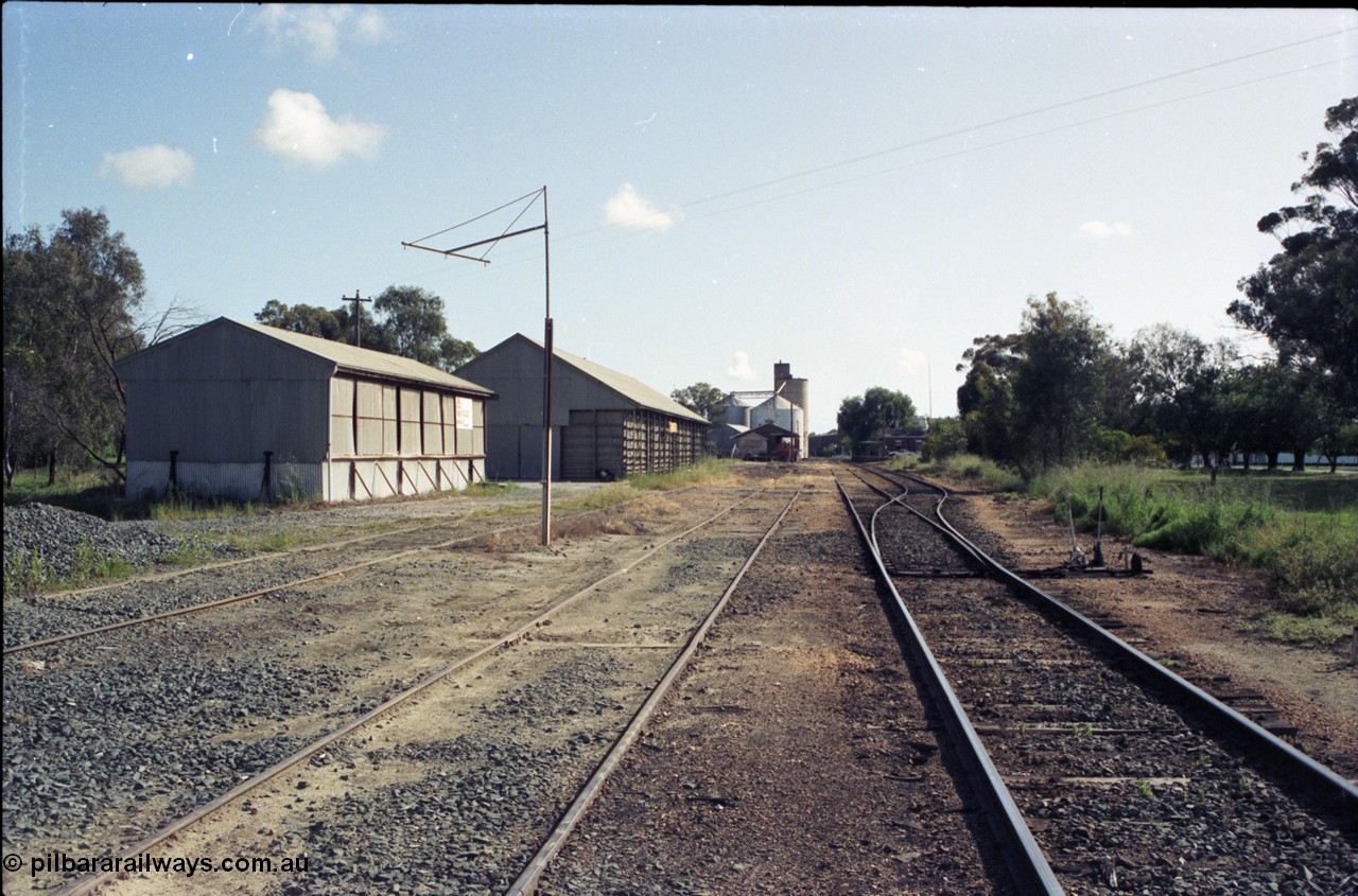 130-14
Rochester yard overview, looking north, super phosphate shed and Victorian Oat Pool grain shed at left, points set for platform road, silos and goods shed in background.

