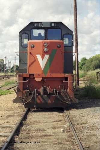 131-1-03
Echuca yard, broad gauge V/Line H class leader H 1 Clyde Engineering EMD model G18B serial 68-629.
Keywords: H-class;H1;Clyde-Engineering-Granville-NSW;EMD;G18B;68-629;