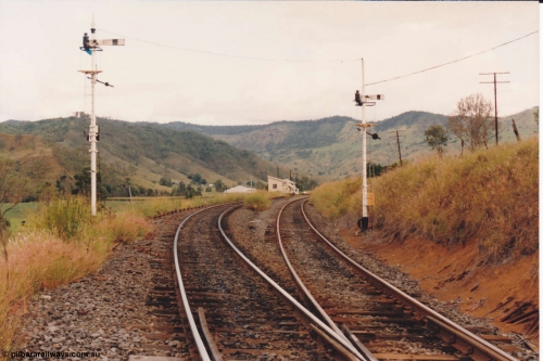 134-25
Glenapp, looking south from north end points, down departure signals, station in distance.
