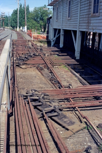 140-1-09
Ballarat A Signal Box, view of the point rodding and signal wires, good place to snap an ankle!.
