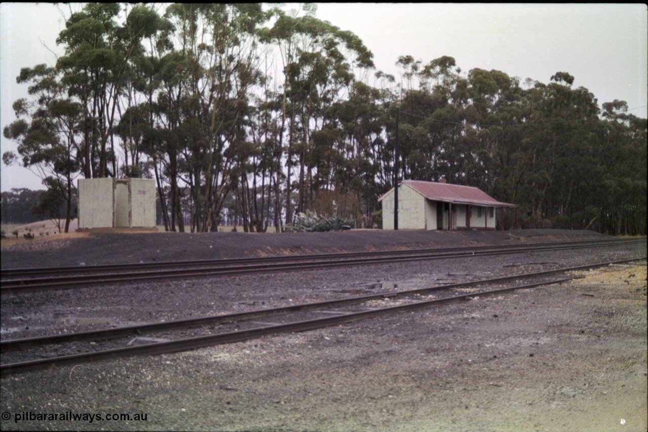150-29
Lismore station yard and building overview, roofless ablution block and station building.
