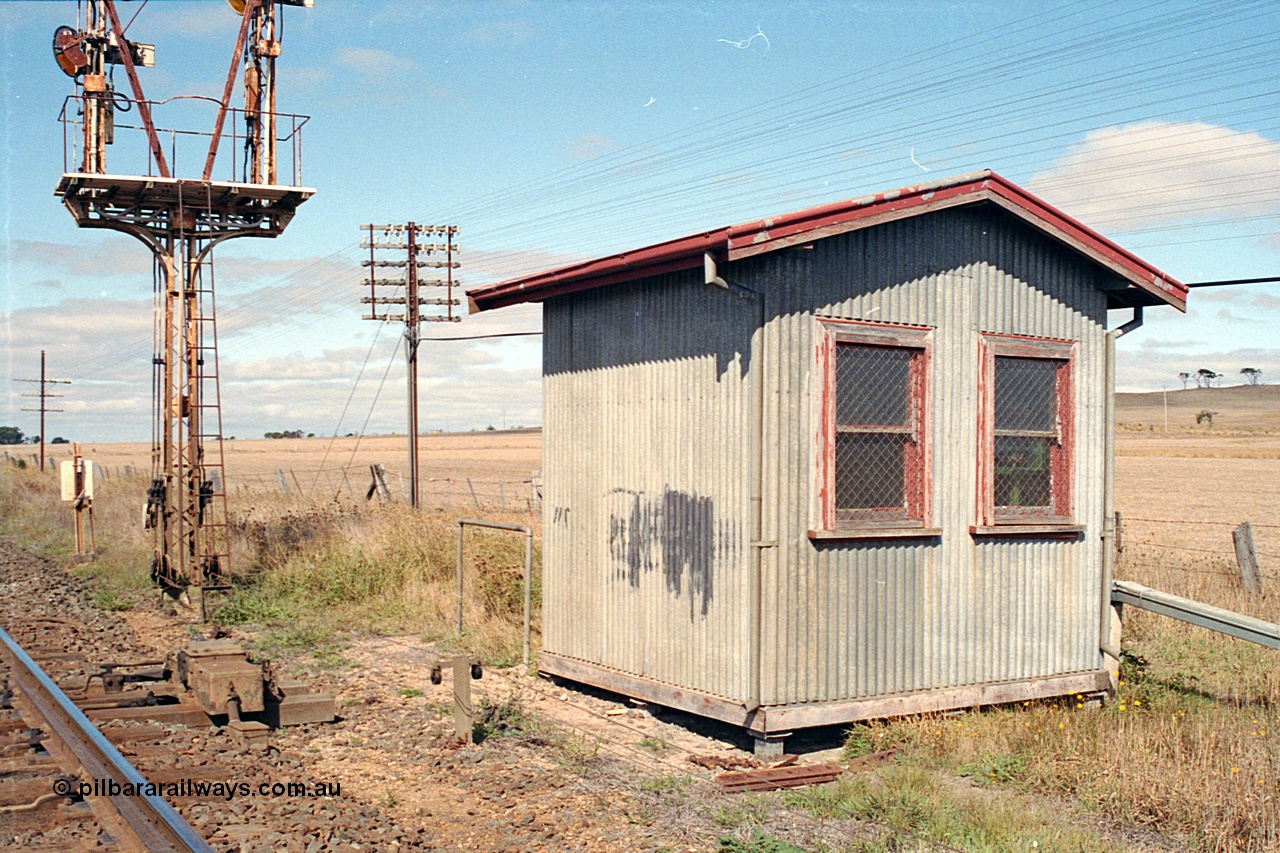171-12
Trawalla, electric interlocking room for motorised point machine at Melbourne end of loop under semaphore signal Post 2.

