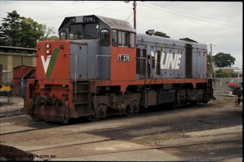 172-27
Ballarat East loco depot, turntable radial roads, V/Line broad gauge T class T 378 Clyde Engineering EMD model G8B serial 64-333.
Keywords: T-class;T378;Clyde-Engineering-Granville-NSW;EMD;G8B;64-333;