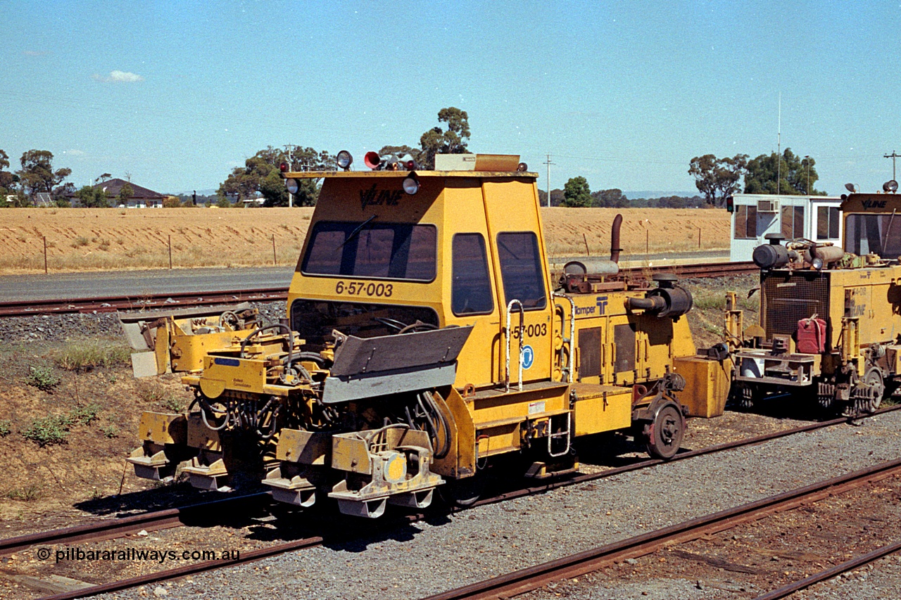 173-10
Murchison East, V/Line broad gauge track machine, asset no. 6-57-003, which is a Tamper CSC-2 crib and shoulder compactor.
Keywords: Tamper;CSC-2;6-57-003;track-machine;