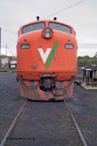 183-10
Seymour loco depot, broad gauge V/Line B class locomotive B 64 Clyde Engineering EMD model ML2 serial ML2-5, cab front view.
Keywords: B-class;B64;Clyde-Engineering-Granville-NSW;EMD;ML2;ML2-5;bulldog;