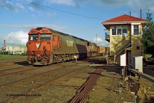 185-27
North Geelong C Box, empty grain train behind G class G 528 Clyde Engineering EMD model JT26C-2SS serial 88-1258 and X class X 41 Clyde Engineering EMD model G26C serial 70-704 shunt back into the yard past North Geelong C Box, point rodding and ground dwarf disc signal 18.
Keywords: G-class;G528;Clyde-Engineering-Somerton-Victoria;EMD;JT26C-2SS;88-1258;