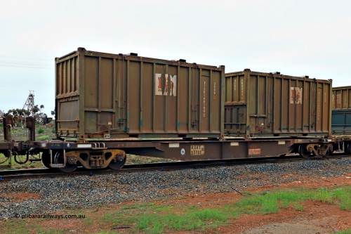 240401 4973
Kalgoorlie, Aurizon's 1029 Malcolm Freighter, waggon AQNY 32151, type leader of sixty two waggons built by Goninan WA in 1998 as WQN type for Murrin Murrin container traffic loaded with two 20' 25U0 hard top Bis Industries sulphur containers BISU 100108[2] and BISU 100080[4]. 1st of April 2024.
Keywords: AQNY-type;AQNY32151;Goninan-WA;WQN-type;