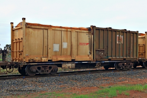 240401 4975
Kalgoorlie, Aurizon's 1029 Malcolm Freighter, waggon AQIY 00017 loaded with two 20 sulphur containers, a 25UA roll top Bis Deliver Every Day BICN 107500[9] and a 25U0 hard top Bis Industries BISU 100091[2]. The AQIY were originally built as the CQYY but CFCLA did not buy them, Bradken then stored them as KQYY. When Aurizon bought them they had the handbrake relocated to the middle of the waggon from the end. 1st of April 2024.
Keywords: AQIY-type;AQIY00017;Bradken;CQYY-type;KQYY-type;