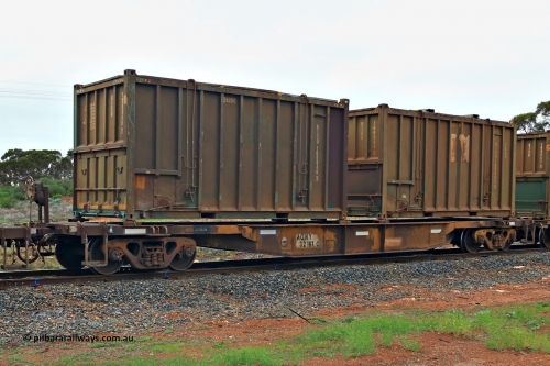 240401 4982
Kalgoorlie, Aurizon's 1029 Malcolm Freighter, waggon AQNY 32191, one of sixty two waggons built by Goninan WA in 1998 as the WQN type for Murrin Murrin container traffic loaded with two 20' 25U0 type hard tops, BISU 100048[7] and Bis Industries BISU 100089[3]. Note the two different door styles. 1st of April 2024.
Keywords: AQNY-type;AQNY32191;Goninan-WA;WQN-type;