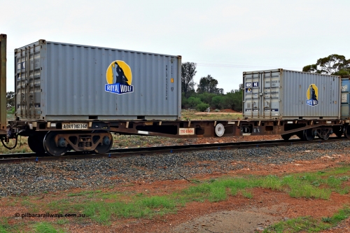 240401 4986
Kalgoorlie, Aurizon's 1029 Malcolm Freighter, waggon AQWY 30236 loaded with two Royal Wolf 20' 22G1 type containers RWLU 835502[4] and RWLU 832620[0]. AQWY 30236 was built by WAGR Midland Workshops as a WFX type in 1974 in a batch of 44. Recoded to WQCX in 1980. 1st of April 2024.
Keywords: AQWY-type;AQWY30236;WAGR-Midland-WS;WFX-type;WQCX-type;