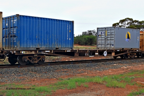 240401 4988
Kalgoorlie, Aurizon's 1029 Malcolm Freighter, waggon AQWY 30323 loaded with two 20' 22G1 type containers YOIU 113480[9] and Royal Wolf RWLU 838464[0]. AQWY 30323 was built by WAGR Midland Workshops as a WFX type flat top in 1973, recoded to WQCX in 1980, to RQHX in 1994, then to WQTY in 1996. 1st of April 2024.
Keywords: AQWY-type;AQWY30323;WAGR-Midland-WS;WFX-type;WQCX-type;RQHX-type;WQTY-type;
