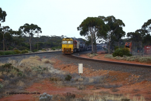 161116 5542
Binduli, empty Shell fuel train 4443 departs West Kalgoorlie behind UGL Rail built GE model C44ACi unit ACC 6031 serial R-0093-01 / 13-485 with 17 waggons for 345 metres and 425 tonnes on the overnight run to Esperance.
Keywords: ACC-class;ACC6031;UGL-Rail-NSW;GE;C44ACi;R-0093-01/13-485;