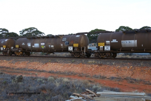161116 5556
Binduli, empty Shell fuel train 4443, ATPF type fuel tank waggon ATPF 578, originally built by WAGR Midland Workshops in 1974 for Shell as type WJP 80.66 kL one compartment one dome, it also spent time in SA in 1985. Capacity now 80,350 litres, fitted with type F InterLock couplers.
Keywords: ATPF-type;ATPF578;WAGR-Midland-WS;WJP-type;