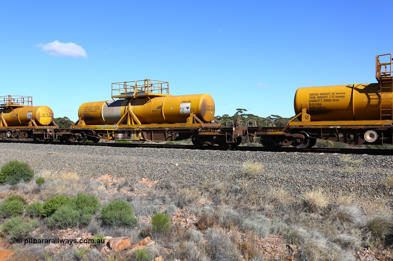 161111 2529
Binduli, Kalgoorlie Freighter train 5025, waggon AQHY 30110 with sulphuric acid tank CSA 0118, originally built by the WAGR Midland Workshops in 1964/66 as a WF type flat waggon, then in 1997, following several recodes and modifications, was one of seventy five waggons converted to the WQH type to carry CSA sulphuric acid tanks between Hampton/Kalgoorlie and Perth/Kwinana.
Keywords: AQHY-type;AQHY30110;WAGR-Midland-WS;WF-type;WFW-type;WFDY-type;WFDF-type;RFDF-type;WQH-type;