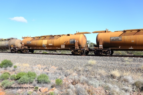161111 2511
Binduli, Kalgoorlie Freighter train 5025, fuel tank waggon ATBY 14584 built by Westrail Midland Workshops in 1976 part of a batch of eight for petrol transport, recoded to JPAA in 1985, then WJPA when converted to SG.
Keywords: ATBY-type;ATBY14584;Westrail-Midland-WS;JPA-type;JPAA-type;WJPA-type;