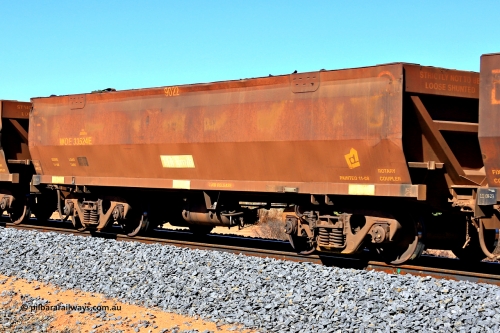 240328 2798
WOE type iron ore waggon WOE 33524 is one of a batch of one hundred and twenty eight built by United Group Rail WA between August 2008 and March 2009 with serial number 950211-064 and fleet number 9022, in Mineral Resources traffic 5040 empty Mount Walton iron ore train. March 28, 2024.
Keywords: WOE-type;WOE33524;United-Group-Rail-WA;950211-064;