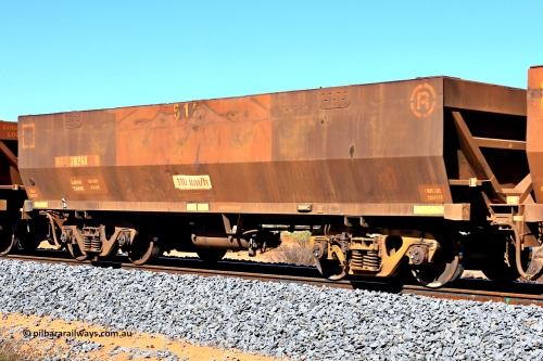 240328 2822
WOE type iron ore waggon WOE 30268 is one of a batch of one hundred and thirty built by Goninan WA between March and August 2001 with serial number 950092-018 and fleet number 612, in Mineral Resources traffic 5040 empty Mount Walton iron ore train. March 28, 2024.
Keywords: WOE-type;WOE30268;Goninan-WA;950092-018;