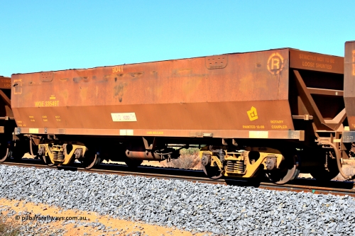 240328 2823
WOE type iron ore waggon WOE 33549 is one of a batch of one hundred and twenty eight built by United Group Rail WA between August 2008 and March 2009 with serial number 950211-089 and fleet number 9041. WOE 33549 was the first to have the United Group Rail plate. In Mineral Resources traffic 5040 empty Mount Walton iron ore train. March 28, 2024.
Keywords: WOE-type;WOE33549;United-Group-Rail-WA;950211-089;
