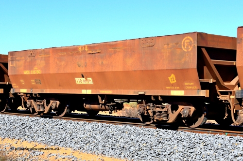 240328 2825
WOE type iron ore waggon WOE 33375 is one of a batch of one hundred and forty one built by United Goninan WA between November 2005 and April 2006 with serial number 950142-080 and fleet number 874, in Mineral Resources traffic 5040 empty Mount Walton iron ore train. March 28, 2024.
Keywords: WOE-type;WOE33375;United-Goninan-WA;950142-080;