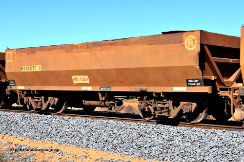 240328 2840
WOE type iron ore waggon WOE 33356 is one of a batch of one hundred and forty one built by United Goninan WA between November 2005 and April 2006 with serial number 950142-061 and fleet number 855, in Mineral Resources traffic 5040 empty Mount Walton iron ore train. March 28, 2024.
Keywords: WOE-type;WOE33356;United-Goninan-WA;950142-061;