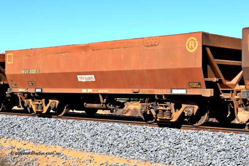 240328 2843
WOE type iron ore waggon WOE 31125 is one of a batch of one hundred and thirty built by Goninan WA between March and August 2001 with serial number 950092-115 and was fleet number 707 before the sides were repainted, in Mineral Resources traffic 5040 empty Mount Walton iron ore train. March 28, 2024.
Keywords: WOE-type;WOE31125;Goninan-WA;950092-115;