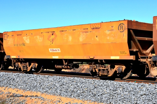 240328 2844
WOE type iron ore waggon WOE 33778 is from a batch of two hundred and twenty seven built by UGL Rail WA between from 08-2011 and 02-2012 of the current style of 82.5 tonne load capacity WOE class waggons and had fleet number 7189 before the Aurizon yellow sides and logos, in Mineral Resources traffic 5040 empty Mount Walton iron ore train. March 28, 2024.
Keywords: WOE-type;WOE33778;UGL-Rail-WA;R0067-190;
