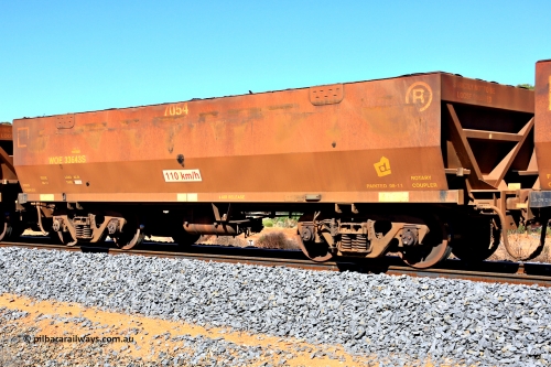 240328 2870
WOE type iron ore waggon WOE 33643 is from a batch of two hundred and twenty seven built by UGL Rail WA between from 08-2011 and 02-2012 of the current style of 82.5 tonne load capacity WOE class waggons and fleet number 7054, in Mineral Resources traffic 5040 empty Mount Walton iron ore train. March 28, 2024.
Keywords: WOE-type;WOE33643;UGL-Rail-WA;R0067-055;