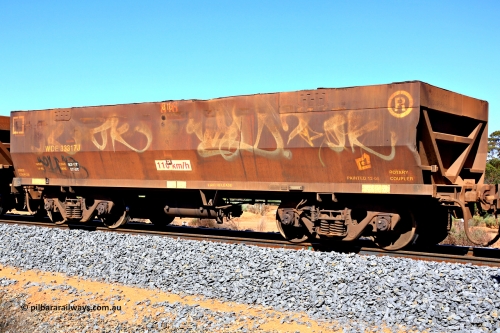 240328 2879
WOE type iron ore waggon WOE 33317 is one of a batch of one hundred and forty one built by United Goninan WA between November 2005 and April 2006 with serial number 950142-022 and fleet number 816, in Mineral Resources traffic 5040 empty Mount Walton iron ore train. March 28, 2024.
Keywords: WOE-type;WOE33317;United-Goninan-WA;950142-022;