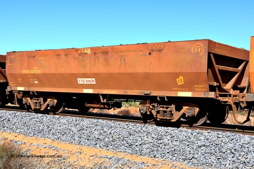 240328 2892
WOE type iron ore waggon WOE 33737 is from a batch of two hundred and twenty seven built by UGL Rail WA between from 08-2011 and 02-2012 of the current style of 82.5 tonne load capacity WOE class waggons and had fleet number 7148, in Mineral Resources traffic 5040 empty Mount Walton iron ore train. March 28, 2024.
Keywords: WOE-type;WOE33737;UGL-Rail-WA;R0067-149;