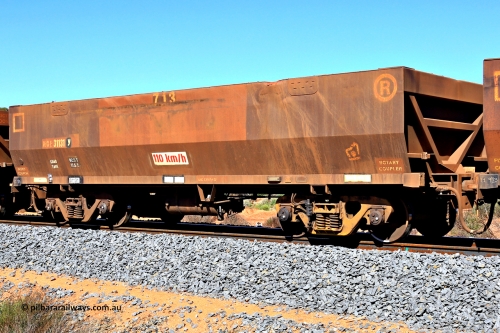 240328 2898
WOE type iron ore waggon WOE 31131 is one of a batch of one hundred and thirty built by Goninan WA between March and August 2001 with serial number 950092-121 and fleet number 713, in Mineral Resources traffic 5040 empty Mount Walton iron ore train. March 28, 2024.
Keywords: WOE-type;WOE31131;Goninan-WA;950092-121;