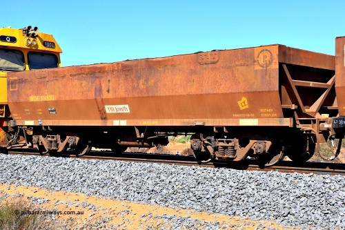240328 2903
WOE type iron ore waggon WOE 33463 is one of a batch of one hundred and twenty eight built by United Group Rail WA between August 2008 and March 2009 with serial number 950211-005 and fleet number 8952, in Mineral Resources traffic 5040 empty Mount Walton iron ore train. March 28, 2024.
Keywords: WOE-type;WOE33463;United-Group-Rail-WA;950211-005;