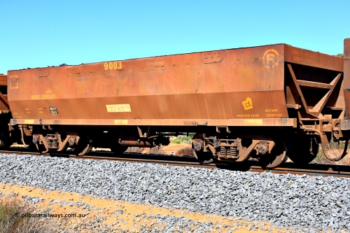 240328 2923
WOE type iron ore waggon WOE 33510 is one of a batch of one hundred and twenty eight built by United Group Rail WA between August 2008 and March 2009 with serial number 950211-050 and fleet number 9003, in Mineral Resources traffic 5040 empty Mount Walton iron ore train. March 28, 2024.
Keywords: WOE-type;WOE33510;United-Group-Rail-WA;950211-050;