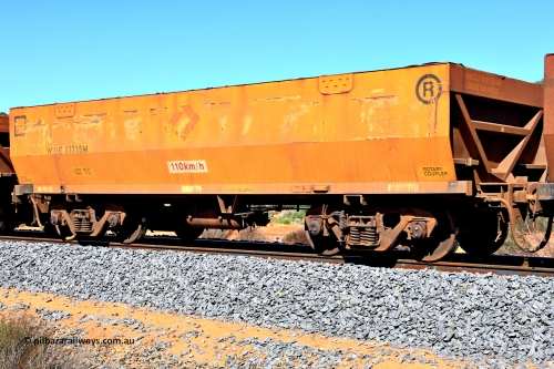 240328 2926
WOE type iron ore waggon WOE 33735 is from a batch of two hundred and twenty seven with serial number R0067-147 built by UGL Rail WA between from 08-2011 and 02-2012 of the current style of 82.5 tonne load capacity WOE class waggons and was fleet number 7146 before getting the Aurizon yellow sides and logo. In Mineral Resources traffic 5040 empty Mount Walton iron ore train. March 28, 2024.
Keywords: WOE-type;WOE33735;UGL-Rail-WA;R0067-147;