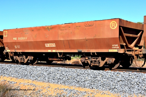240328 2944
WOE type iron ore waggon WOE 30288 is one of a batch of one hundred and thirty built by Goninan WA between March and August 2001 with serial number 950092-038 and fleet number 630, in Mineral Resources traffic 5040 empty Mount Walton iron ore train. March 28, 2024.
Keywords: WOE-type;WOE30288;Goninan-WA;950092-038;