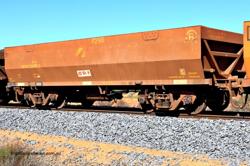 240328 2955
WOE type iron ore waggon WOE 33839 is from a batch of thirty built by UGL [United Goninan Limited] in China during November and December 2015 with serial number R0189-024 in original brown paint with Aurizon logo and fleet number 7250, in Mineral Resources traffic 5040 empty Mount Walton iron ore train. March 28, 2024.
Keywords: WOE-type;WOE33839;UGL-China;R0189-024;