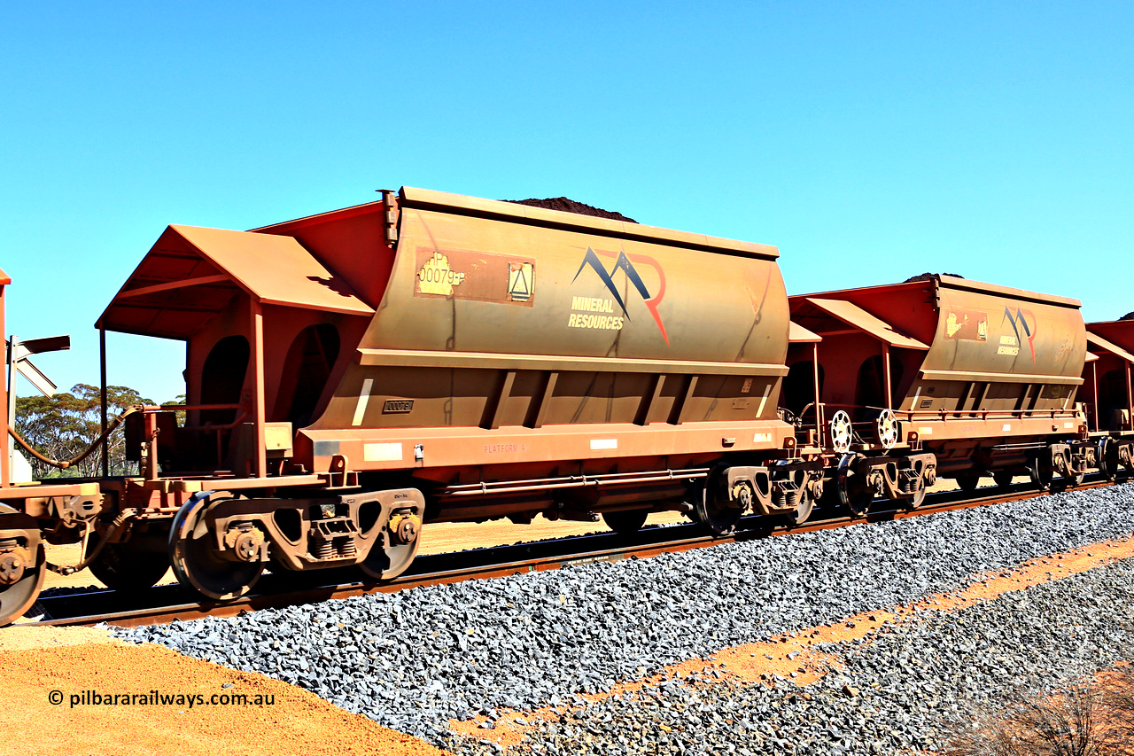240328 2985
Loaded Koolyanobbing iron ore train 5041 with Mineral Resources Ltd MHPY type iron ore waggons MHPY 00079 and MHPY 00080 built by CSR Yangtze Co China with serial numbers 2014 / 382-79 and 2014 / 382-80 in 2014 as a batch of 382 pairs, these bottom discharge hopper waggons are operated in 'married' pairs. 28th of March 2024.
Keywords: MHPY-type;MHPY00079;2014/382-79;MHPY00080;2014/382-80;CSR-Yangtze-Rolling-Stock-Co-China;