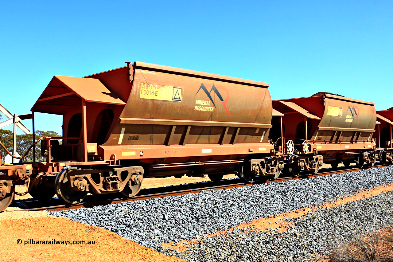 240328 3005
Loaded Koolyanobbing iron ore train 5041 with Mineral Resources Ltd MHPY type iron ore waggons MHPY 00018 and MHPY 00017 built by CSR Yangtze Co China with serial numbers 2014 / 382-18 and 2014 / 382-17 in 2014 as a batch of 382 pairs, these bottom discharge hopper waggons are operated in 'married' pairs. 28th of March 2024.
Keywords: MHPY-type;MHPY00018;2014/382-18;MHPY00017;2014/382-17;CSR-Yangtze-Rolling-Stock-Co-China;