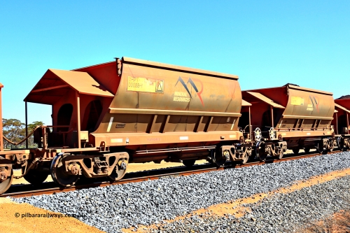 240328 2983
Loaded Koolyanobbing iron ore train 5041 with Mineral Resources Ltd MHPY type iron ore waggons MHPY 00088 and MHPY 00087 built by CSR Yangtze Co China with serial numbers 2014 / 382-88 and 2014 / 382-87 in 2014 as a batch of 382 pairs, these bottom discharge hopper waggons are operated in 'married' pairs. March 28, 2024.
Keywords: MHPY-type;MHPY00088;2014/382-88;MHPY00087;2014/382-87;CSR-Yangtze-Rolling-Stock-Co-China;