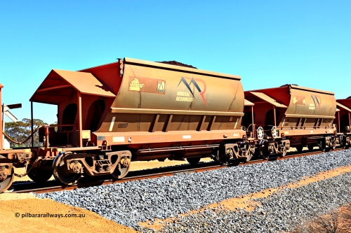240328 2985
Loaded Koolyanobbing iron ore train 5041 with Mineral Resources Ltd MHPY type iron ore waggons MHPY 00079 and MHPY 00080 built by CSR Yangtze Co China with serial numbers 2014 / 382-79 and 2014 / 382-80 in 2014 as a batch of 382 pairs, these bottom discharge hopper waggons are operated in 'married' pairs. March 28, 2024.
Keywords: MHPY-type;MHPY00079;2014/382-79;MHPY00080;2014/382-80;CSR-Yangtze-Rolling-Stock-Co-China;
