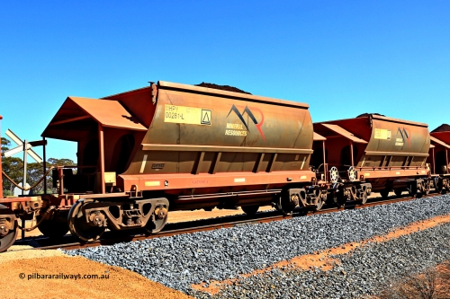 240328 2986
Loaded Koolyanobbing iron ore train 5041 with Mineral Resources Ltd MHPY type iron ore waggons MHPY 00281 and MHPY 00282 built by CSR Yangtze Co China with serial numbers 2014 / 382-281 and 2014 / 382-282 in 2014 as a batch of 382 pairs, these bottom discharge hopper waggons are operated in 'married' pairs. March 28, 2024.
Keywords: MHPY-type;MHPY00281;2014/382-281;MHPY00282;2014/382-282;CSR-Yangtze-Rolling-Stock-Co-China;